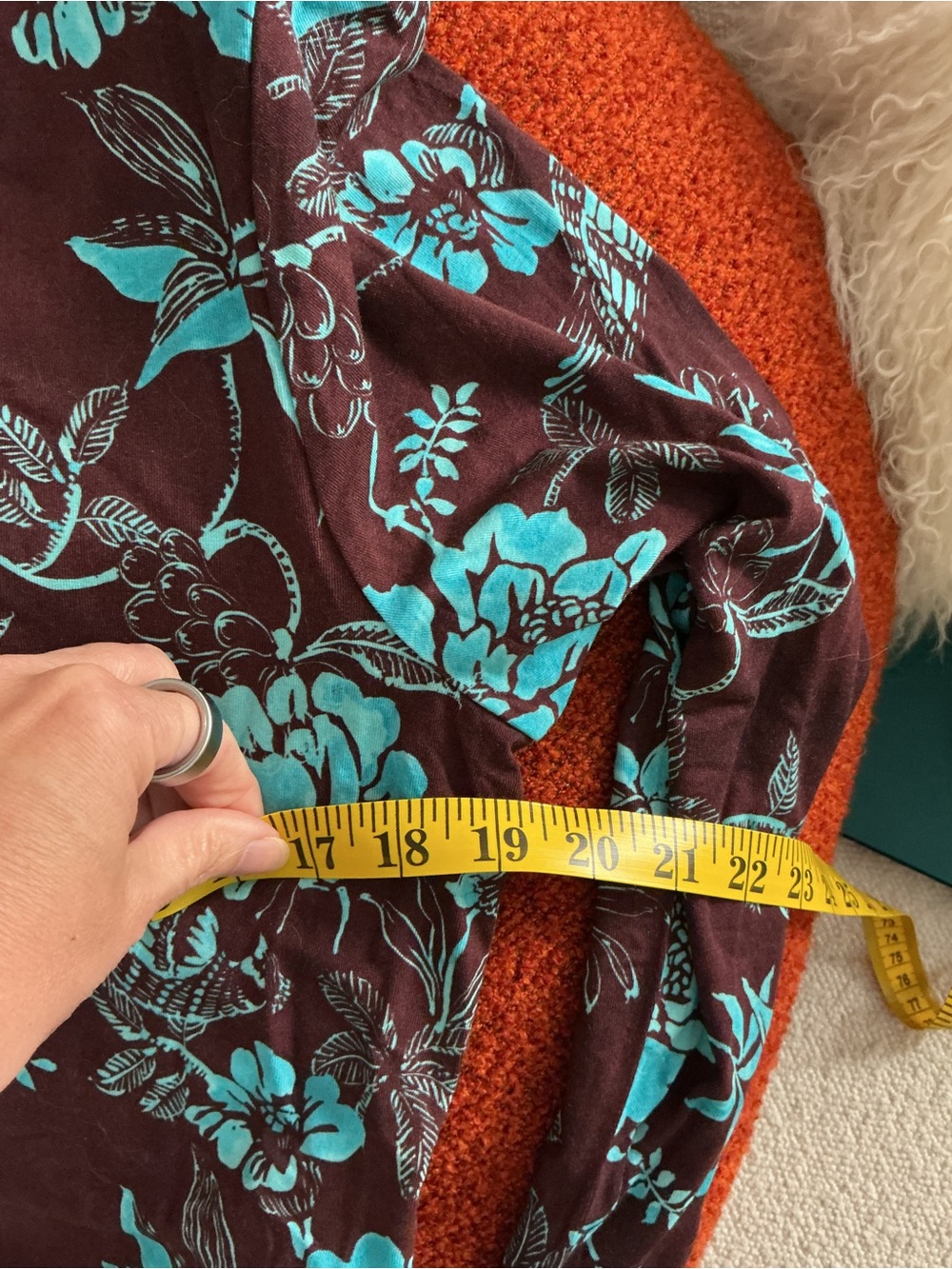 Johnny Was Teal Floral Long Sleeve Top on brown - Picture 4 of 4